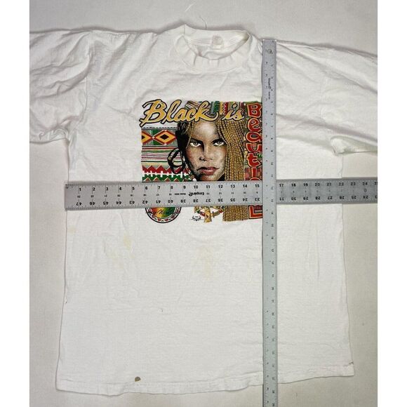 VINTAGE Black Is Beautiful Graphic T-shirt Men XL White Short Sleeve 90s - Picture 11 of 11